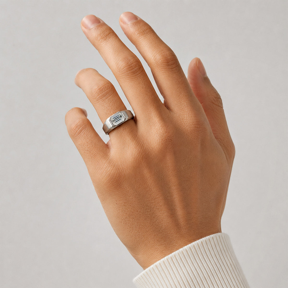Minimalist Design Emerald Cut Lab Grown Diamond Center Stone Polished Men's Wedding Band #MCMBL0006