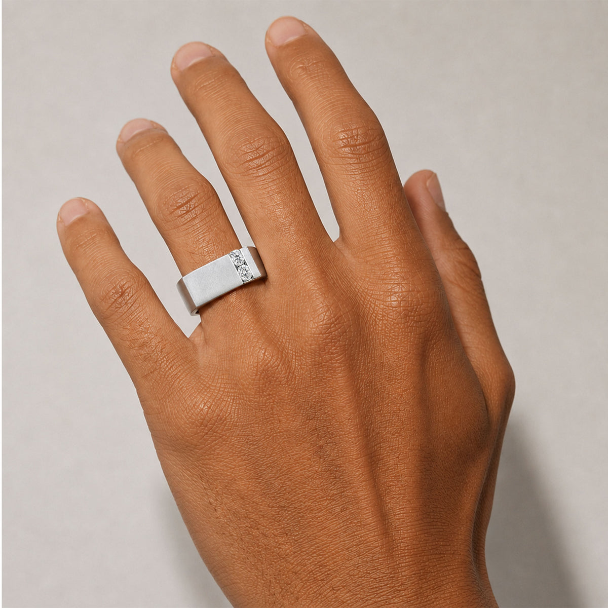 Modern Design Hand Brushed Finish Men's Wedding Band With Round Cut Lab Grown Diamonds #MCMBL0007