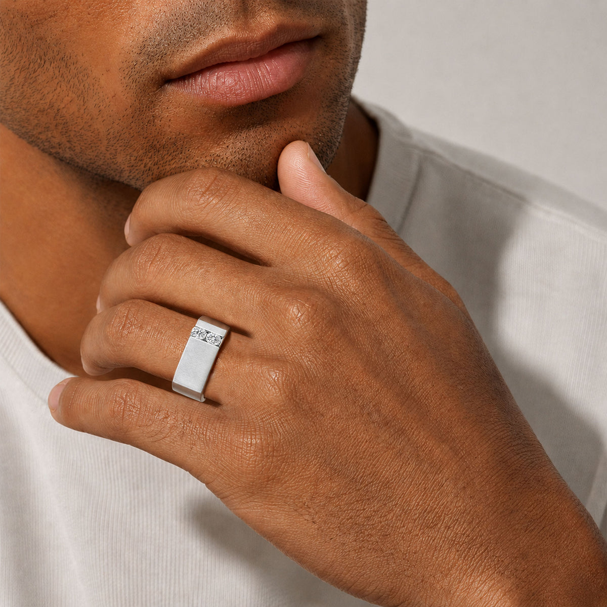 Modern Design Hand Brushed Finish Men's Wedding Band With Round Cut Lab Grown Diamonds #MCMBL0007