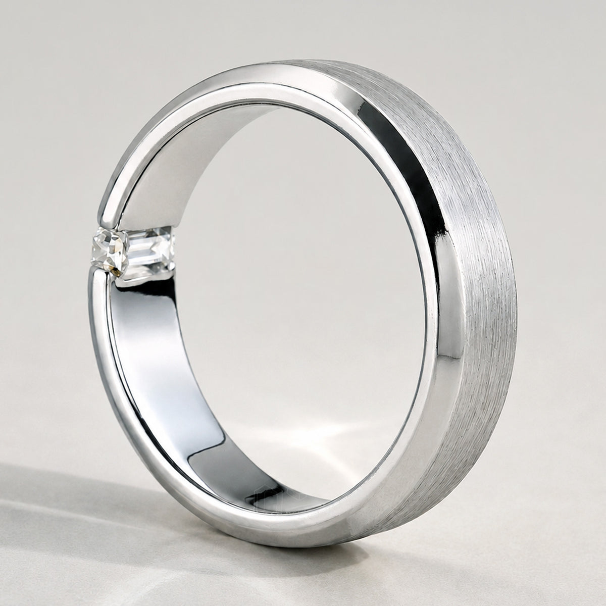 Minimalist Design Hand Brushed Finish Men's Wedding Band With Emerald Cut Lab Grown Diamond#MCMBL0008