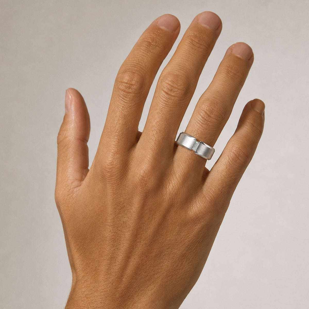 Minimalist Design Hand Brushed Finish Men's Wedding Band With Emerald Cut Lab Grown Diamond#MCMBL0008