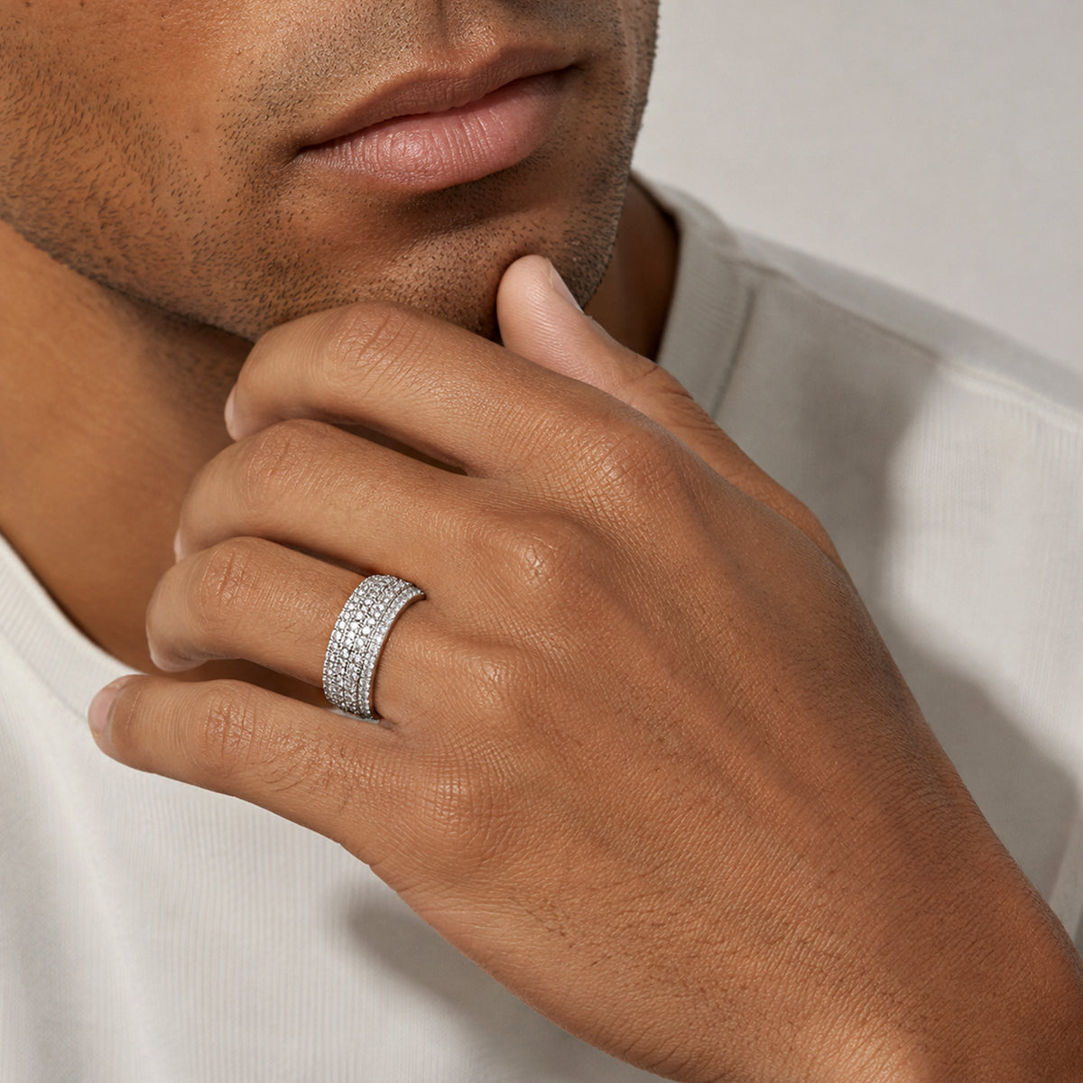 Classic Pave Men's Wedding Band With Accent Round Cut Lab Grown Diamonds #MCMBL0009