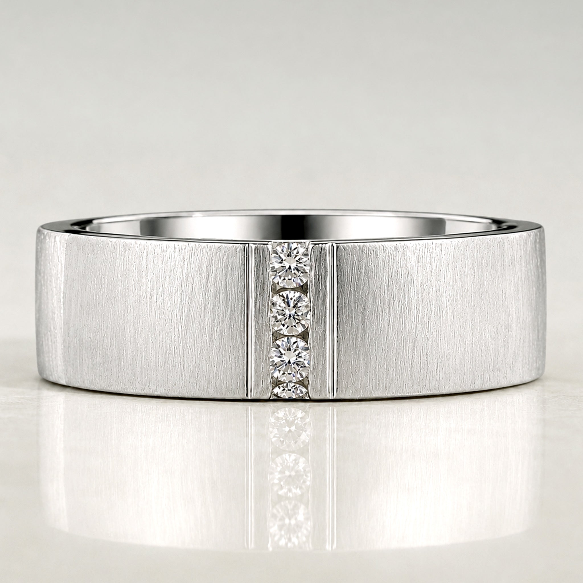 Minimalist Design Hand Brushed Finish Men's Wedding Band Accent Round Cut Lab Grown Diamonds #MCMBL0010
