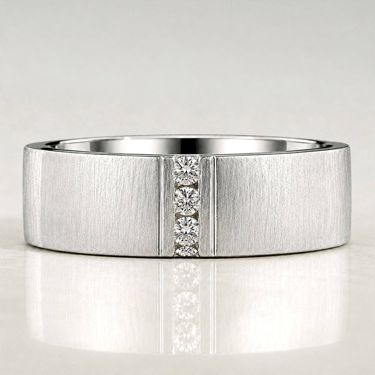 Minimalist Design Hand Brushed Finish Men's Wedding Band Accent Round Cut Lab Grown Diamonds #MCMBL0010