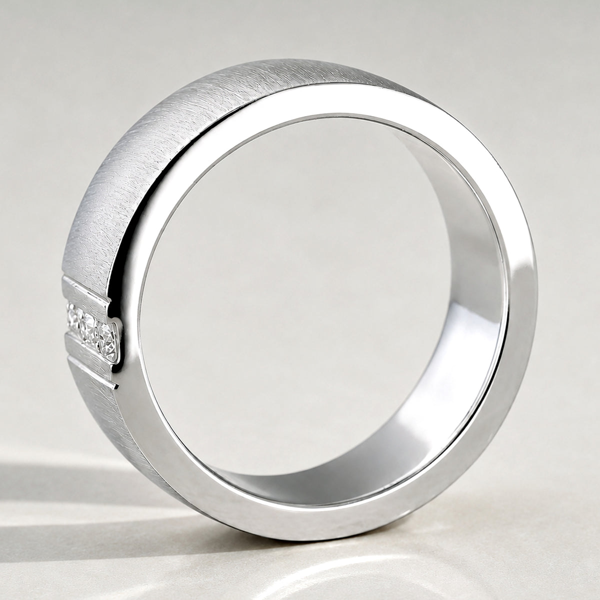 Minimalist Design Hand Brushed Finish Men's Wedding Band Accent Round Cut Lab Grown Diamonds #MCMBL0010