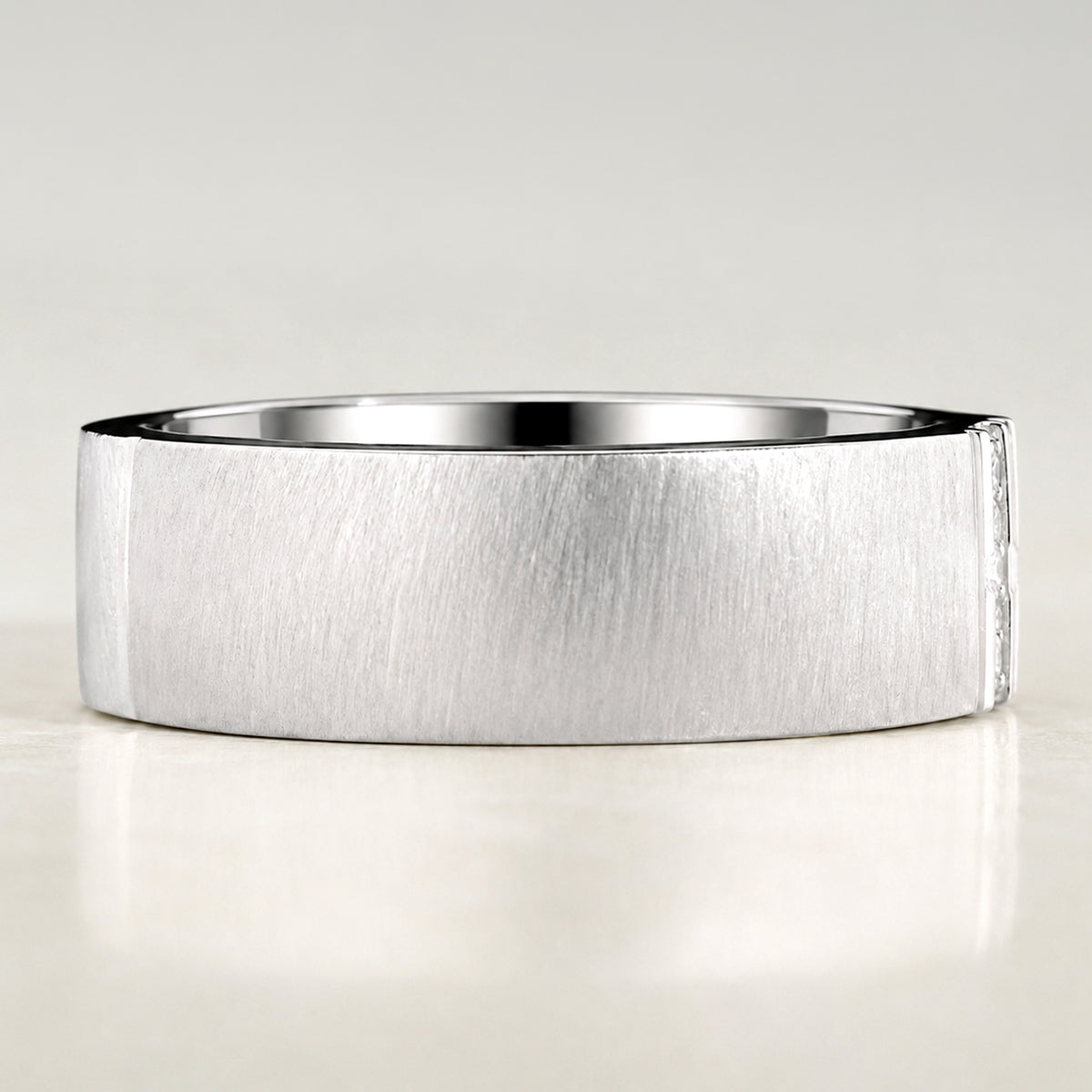 Minimalist Design Hand Brushed Finish Men's Wedding Band Accent Round Cut Lab Grown Diamonds #MCMBL0010