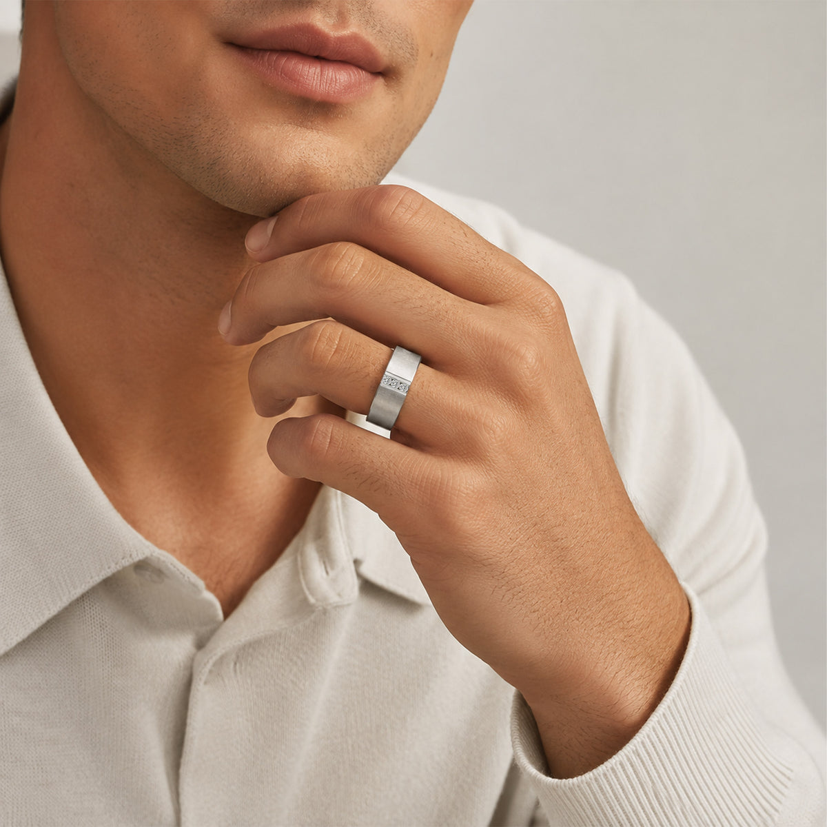Minimalist Design Hand Brushed Finish Men's Wedding Band Accent Round Cut Lab Grown Diamonds #MCMBL0010