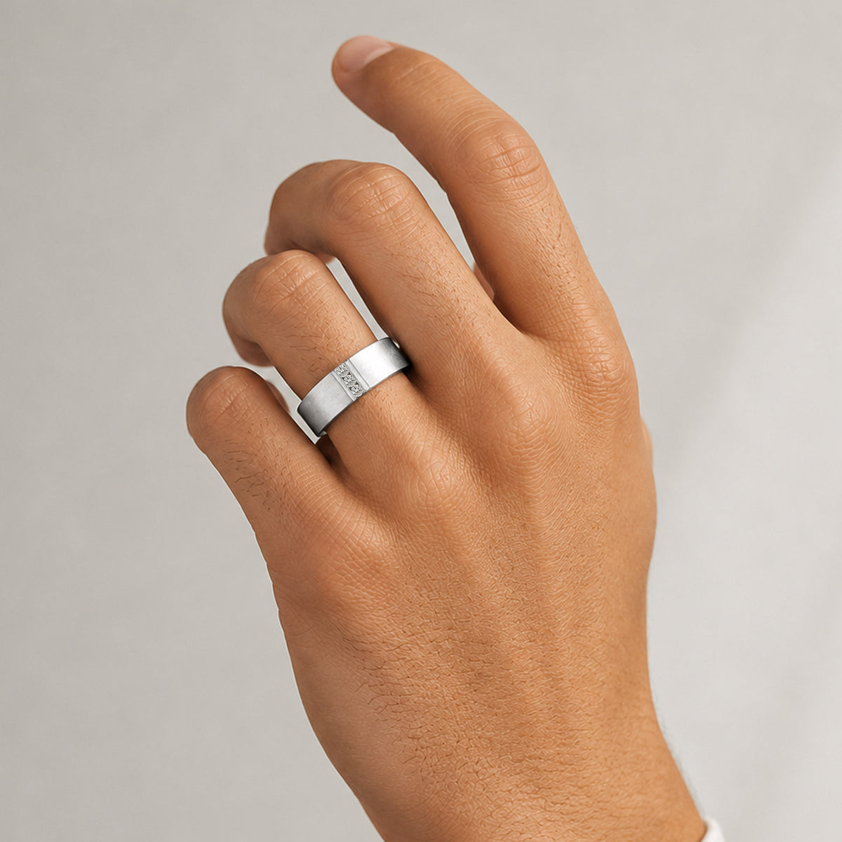 Minimalist Design Hand Brushed Finish Men's Wedding Band Accent Round Cut Lab Grown Diamonds #MCMBL0010