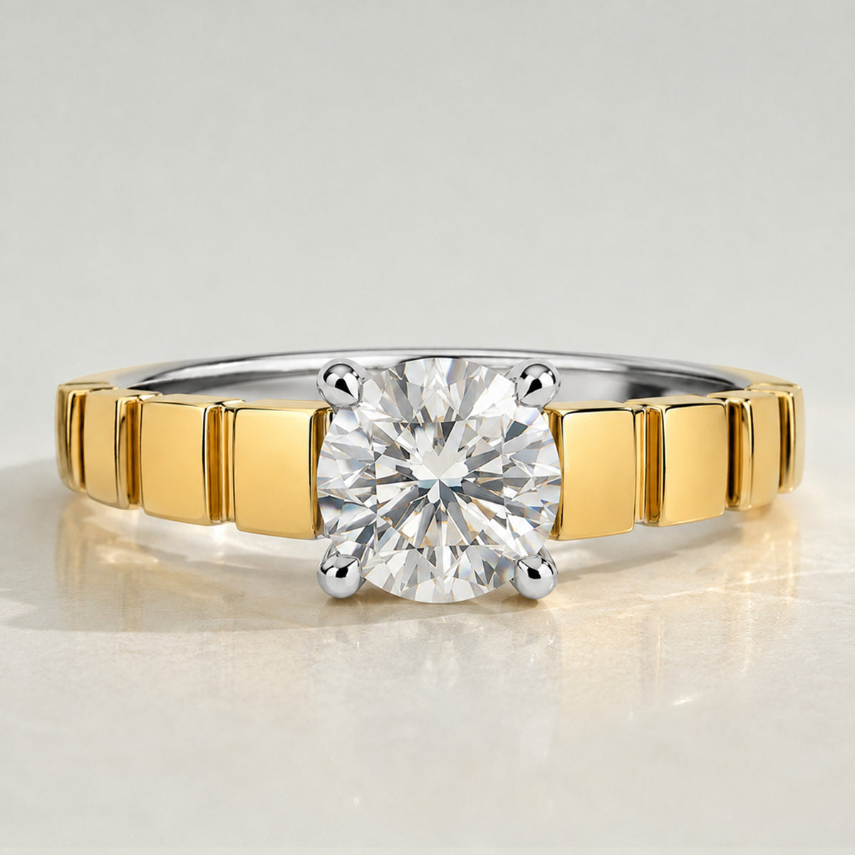 Classic Round Cut Lab Grown Diamond Center Stone Polish Two Color Men's Wedding Band #MCMBL0016