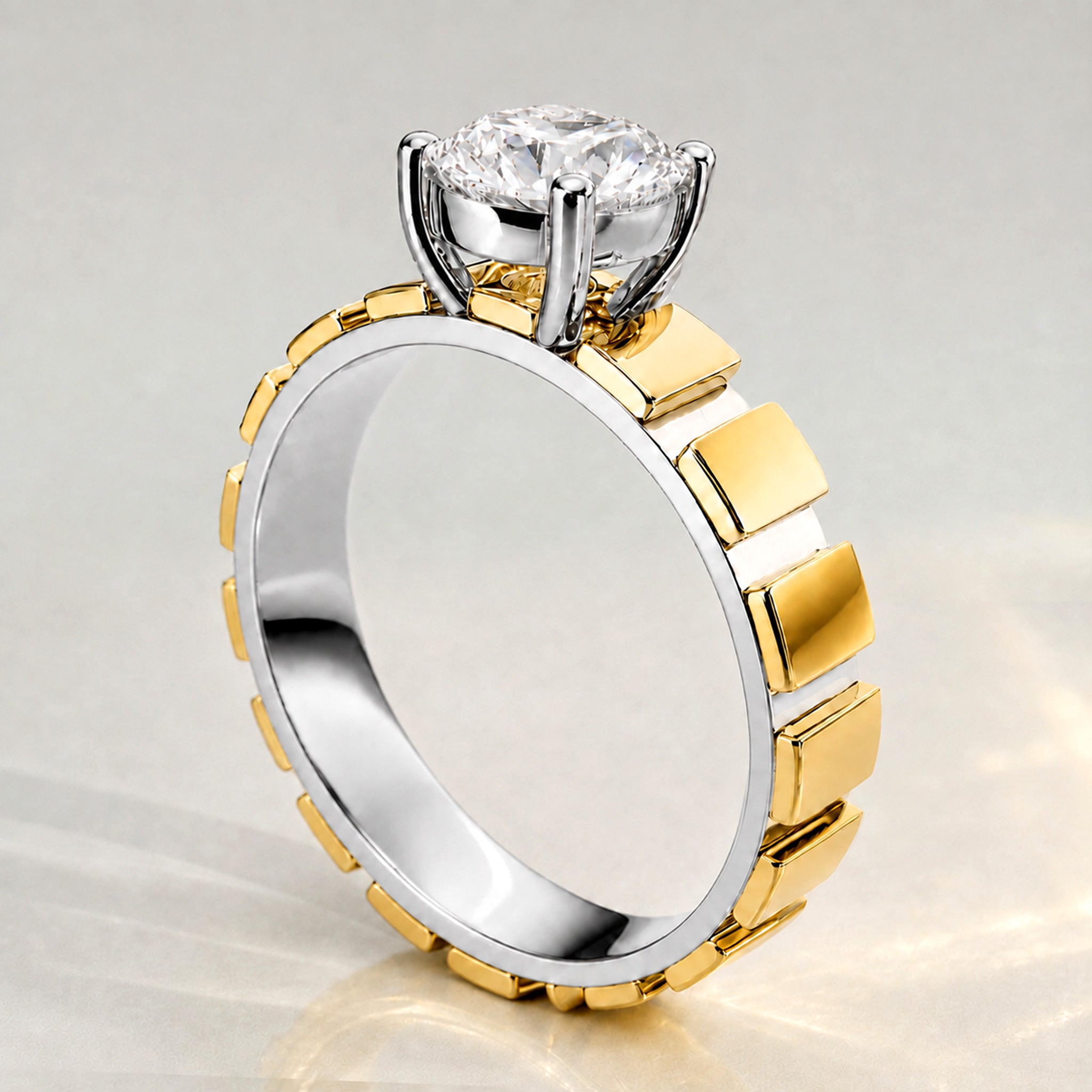 Classic Round Cut Lab Grown Diamond Center Stone Polish Two Color Men's Wedding Band #MCMBL0016
