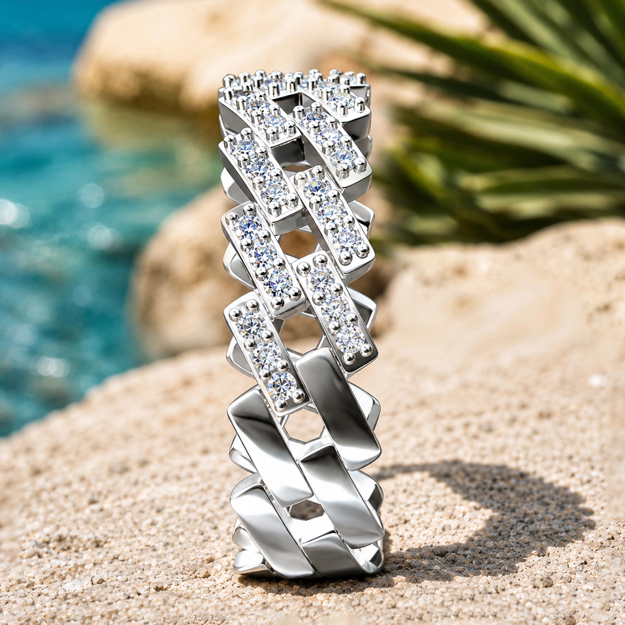Modern Design Pave Cuban Men Wedding Band With Round Cut Accent Moissanite #MCMBM0004
