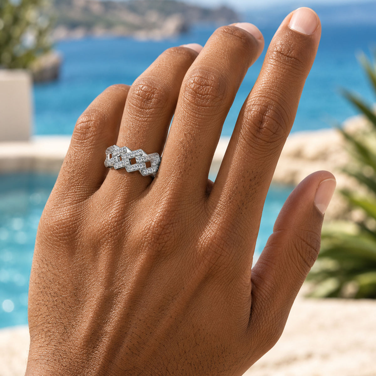 Modern Design Pave Cuban Men Wedding Band With Round Cut Accent Moissanite #MCMBM0004