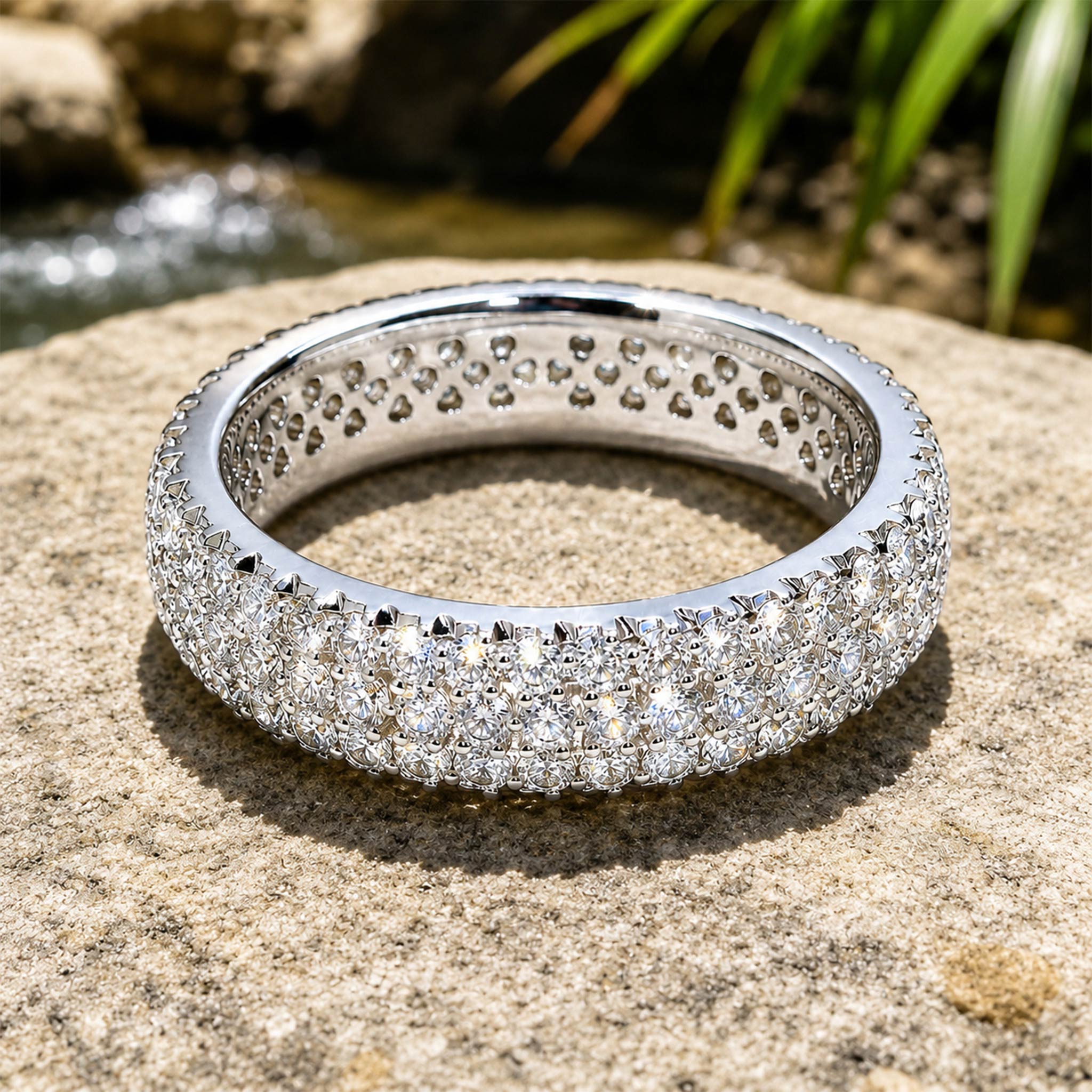 Art Deco Design Moissanite Pave Men Wedding Band With Round Cut Accent Moissanites#MCMBM0005
