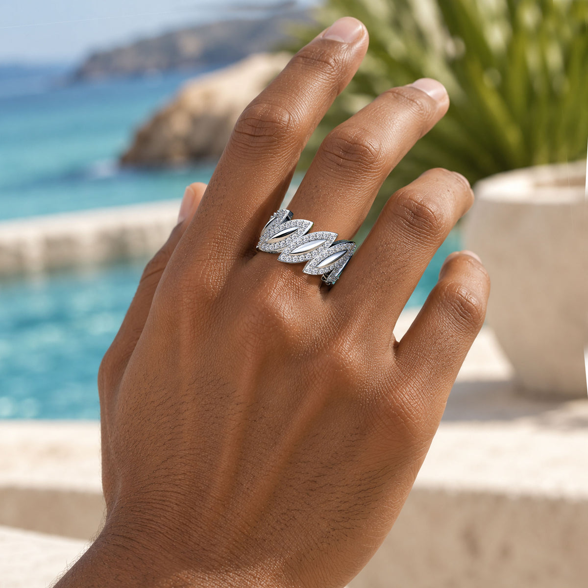 Nature Inspired Modern Design Pave Men Wedding Band With Round Cut Accent Moissanites #MCMBM0006