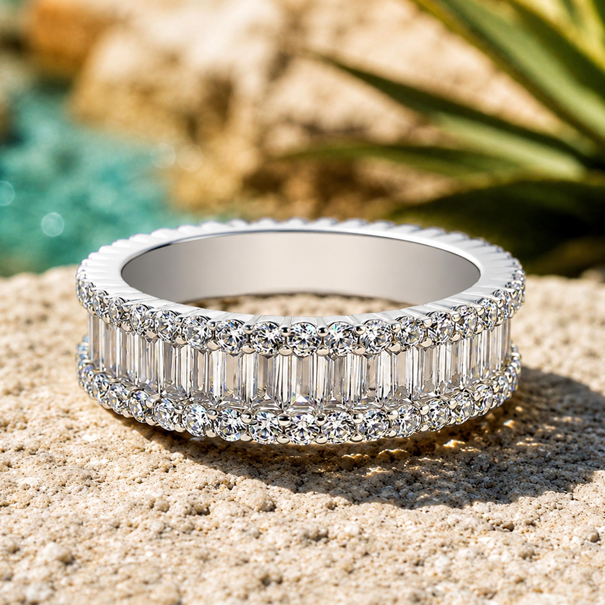 Art Deco Design Moissanite Pave Shank Men Wedding Band With Baguette Cut #MCMBM0007