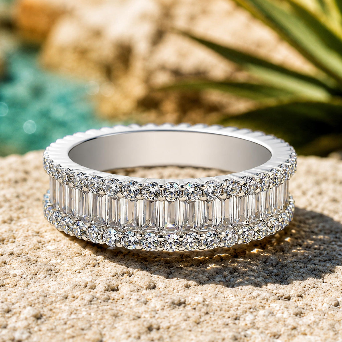 Art Deco Design Moissanite Pave Shank Men Wedding Band With Baguette Cut #MCMBM0007