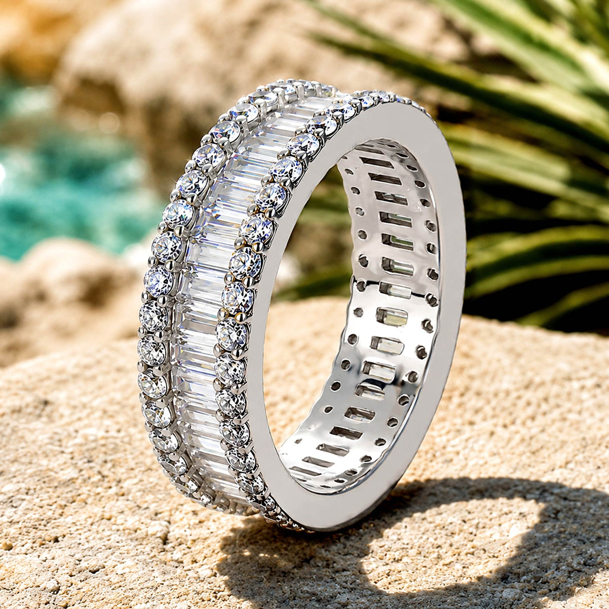 Art Deco Design Moissanite Pave Shank Men Wedding Band With Baguette Cut #MCMBM0007