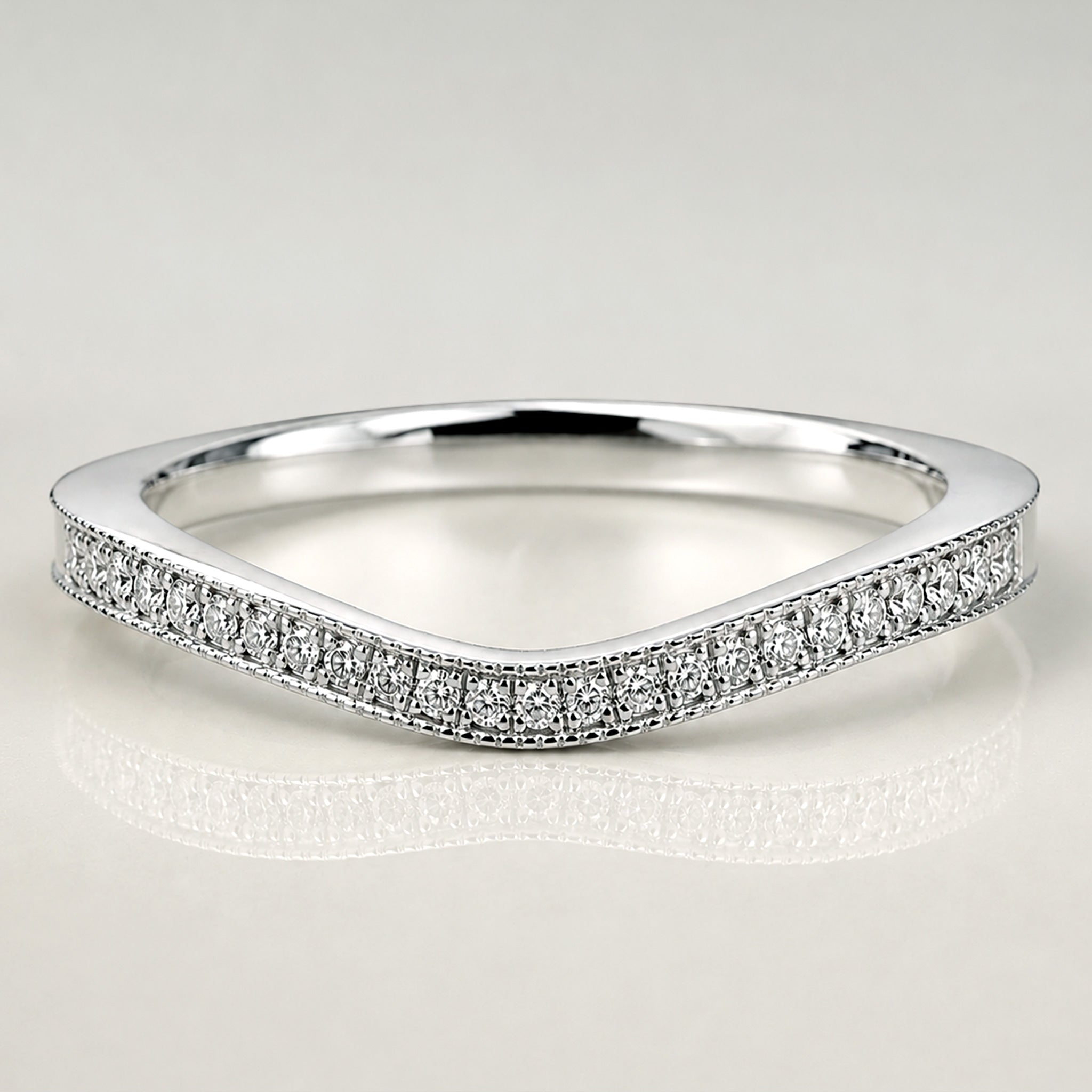 Modern Minimalist Design Half Pave Curved Women's Wedding Band With Accent Round Cut Lab Grown Diamonds #MCWBL0018