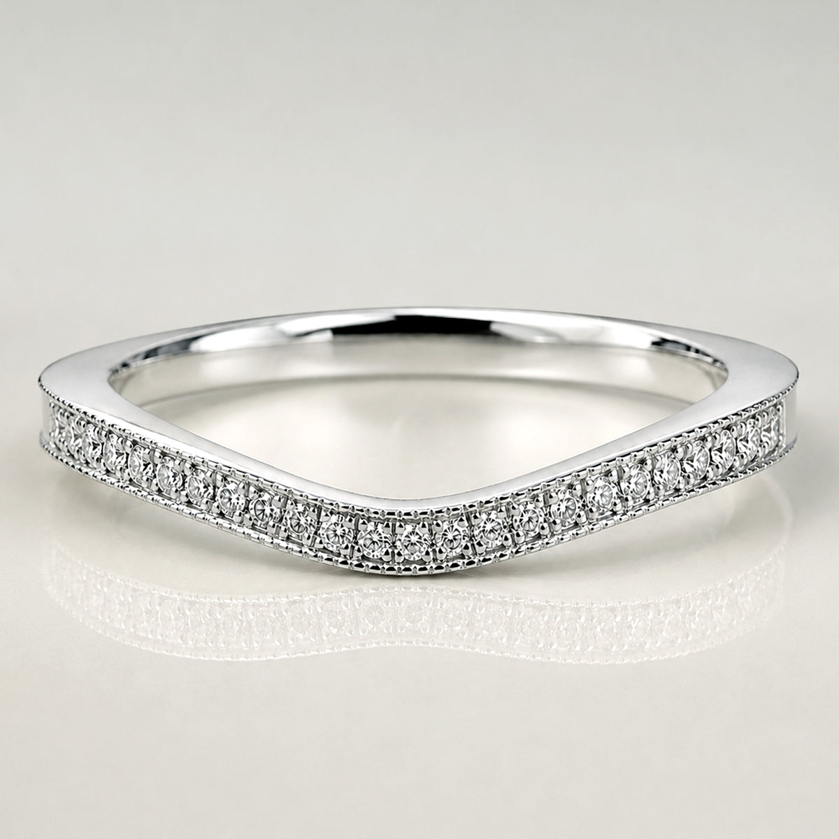 Modern Minimalist Design Half Pave Curved Women's Wedding Band With Accent Round Cut Lab Grown Diamonds #MCWBL0018
