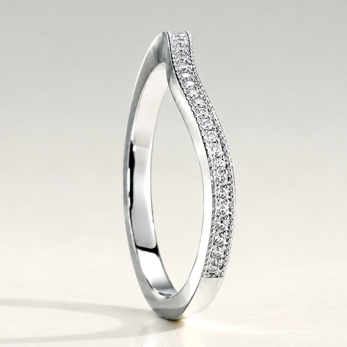 Modern Minimalist Design Half Pave Curved Women's Wedding Band With Accent Round Cut Lab Grown Diamonds #MCWBL0018