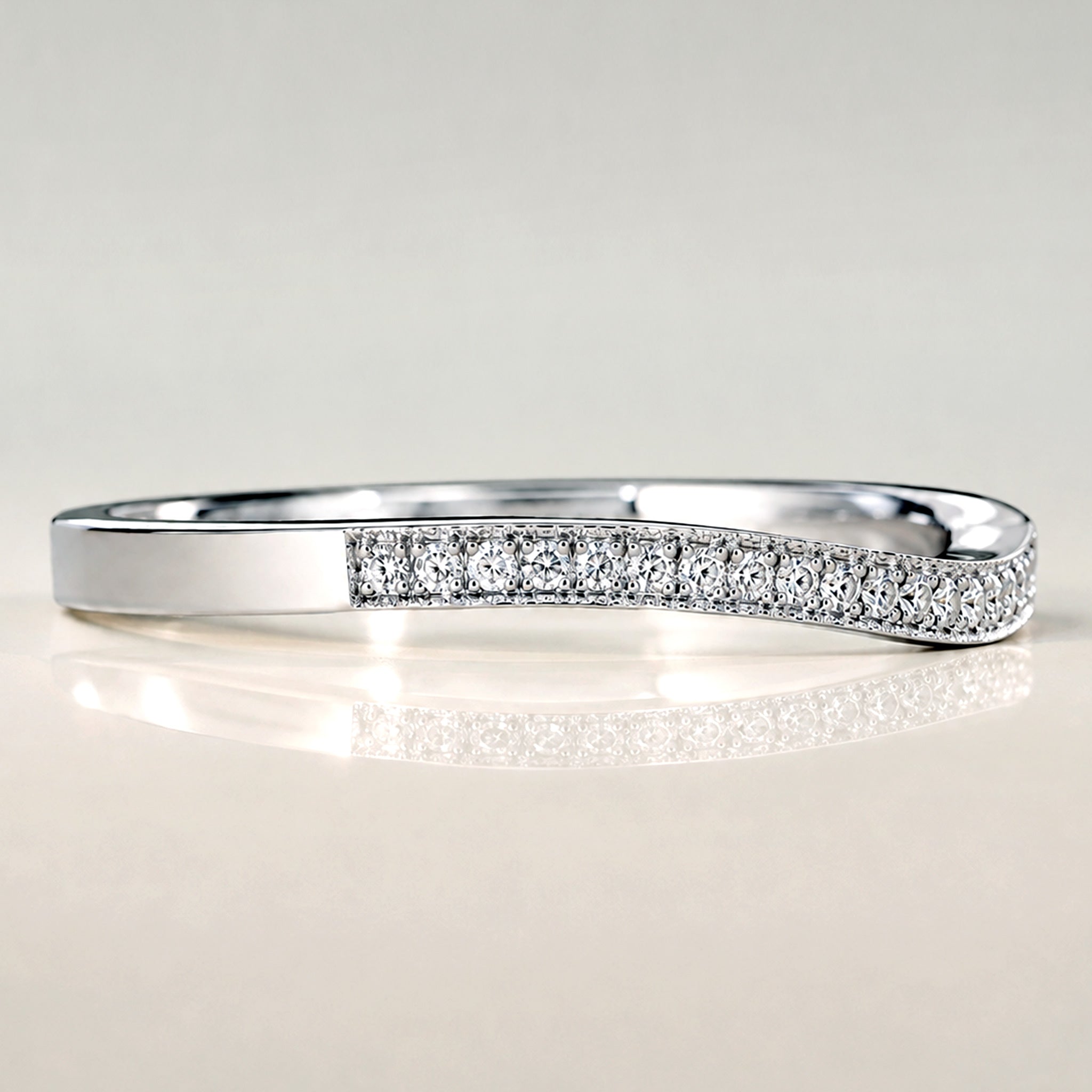 Modern Minimalist Design Half Pave Curved Women's Wedding Band With Accent Round Cut Lab Grown Diamonds #MCWBL0018