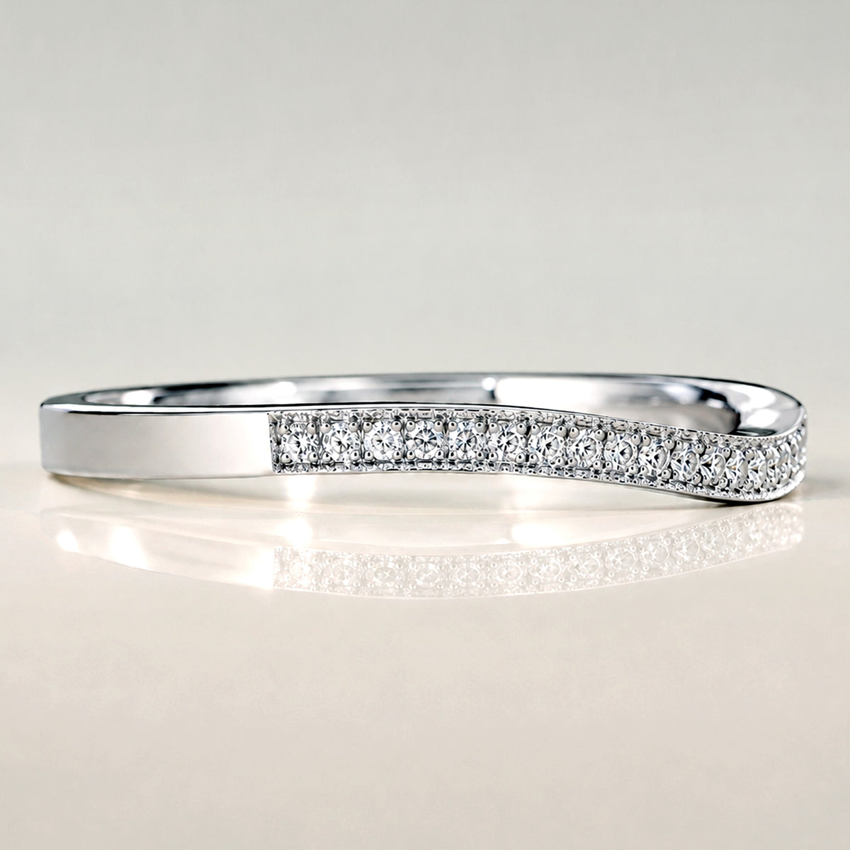 Modern Minimalist Design Half Pave Curved Women's Wedding Band With Accent Round Cut Lab Grown Diamonds #MCWBL0018