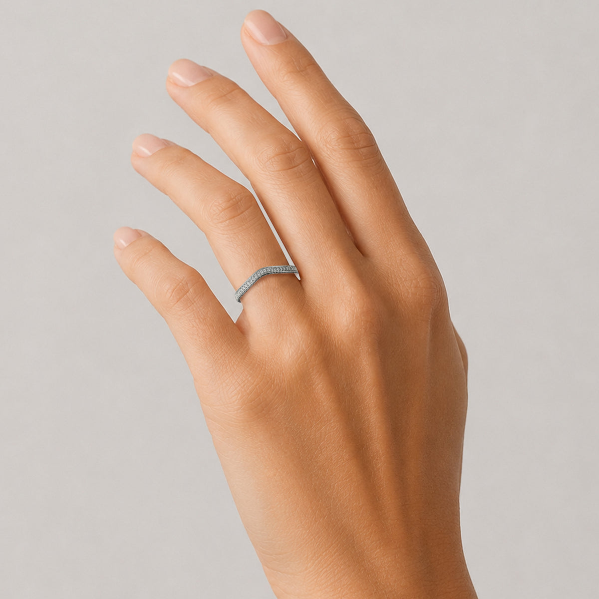 Modern Minimalist Design Half Pave Curved Women's Wedding Band With Accent Round Cut Lab Grown Diamonds #MCWBL0018