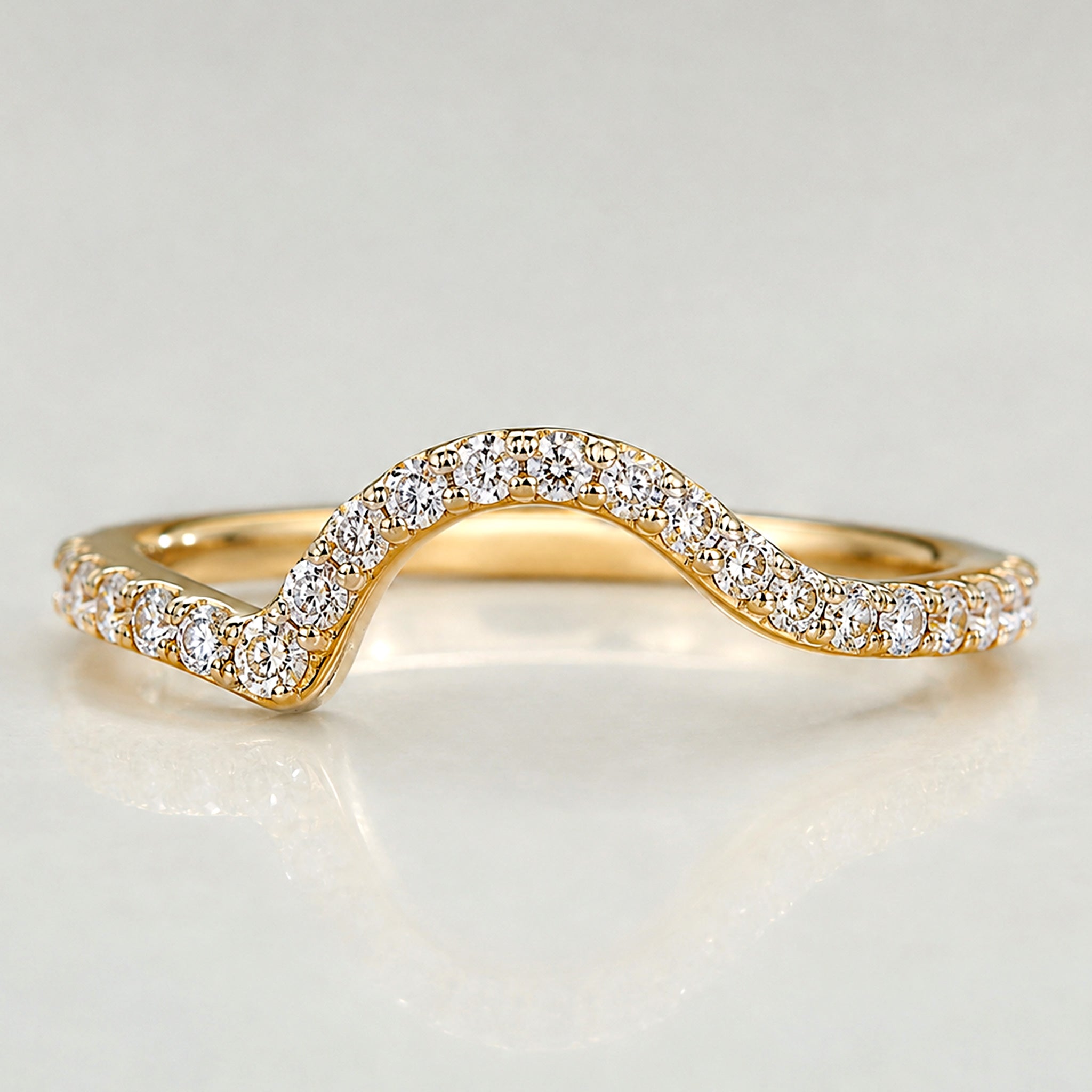 Modern Design Half Pave Wave Curved Women's Wedding Band With Round Cut Lab Grown Diamonds #MCWBL0019
