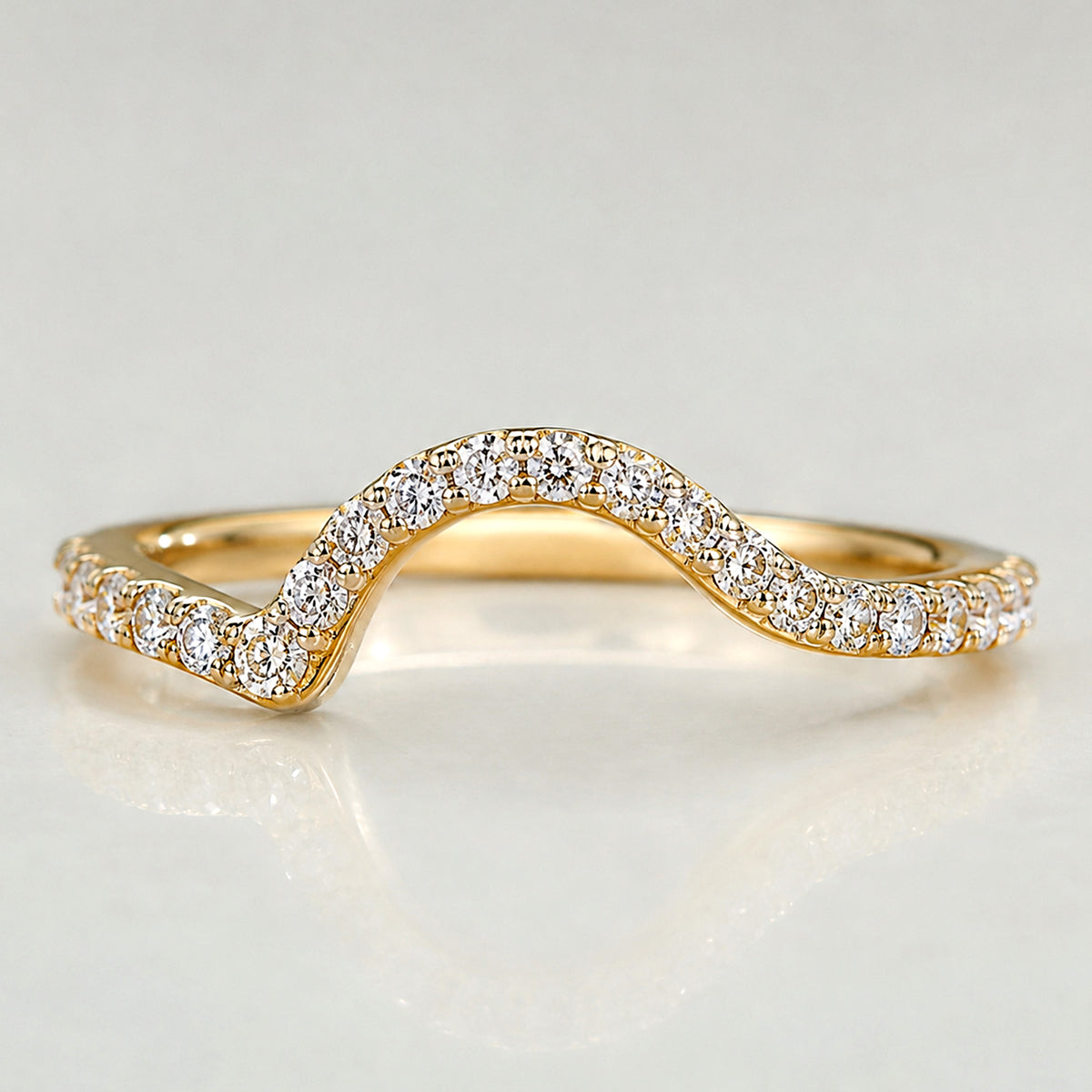 Modern Design Half Pave Wave Curved Women's Wedding Band With Round Cut Lab Grown Diamonds #MCWBL0019