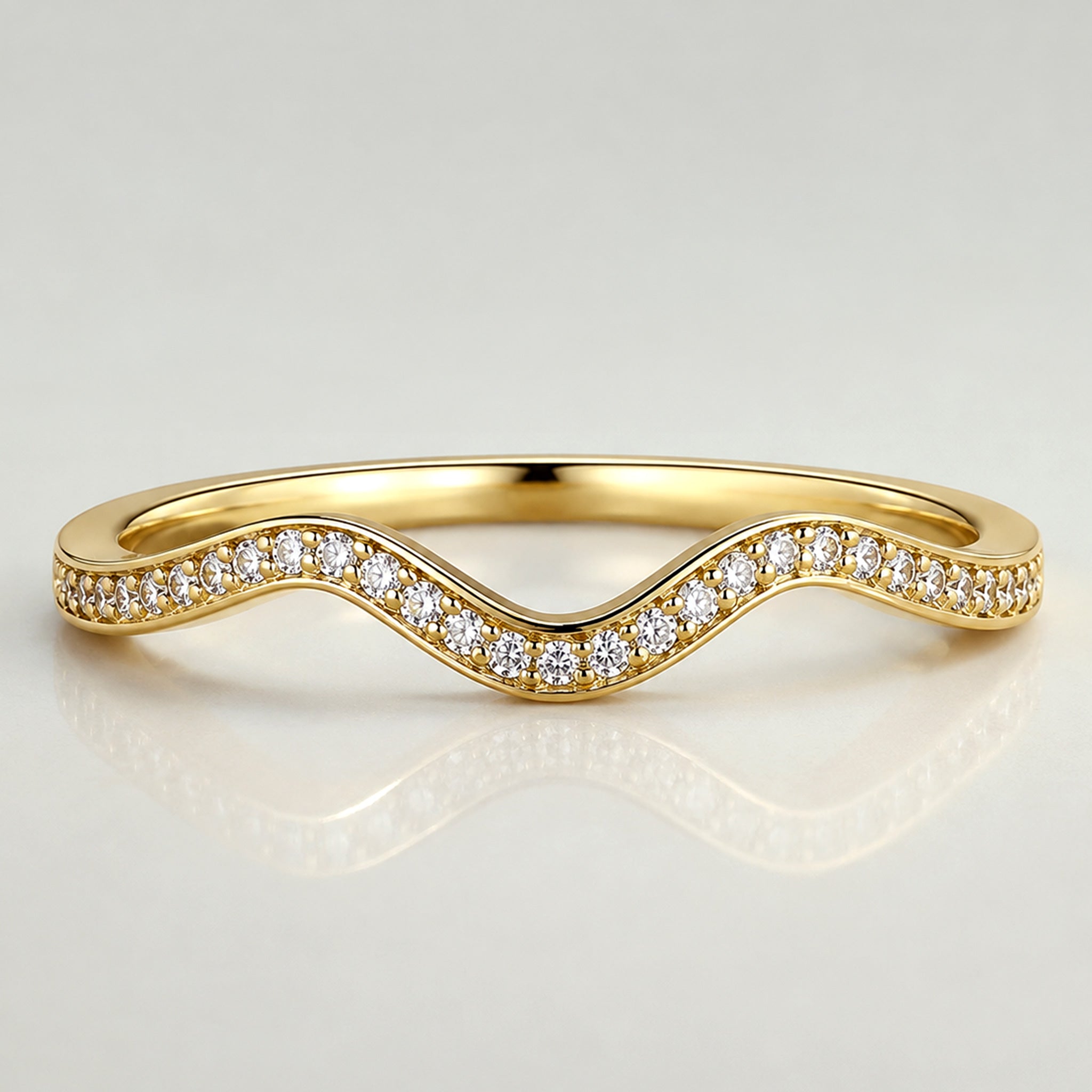 Modern Design Half Pave Wave Curved Women's Wedding Band With Round Cut Lab Grown Diamonds #MCWBL0023