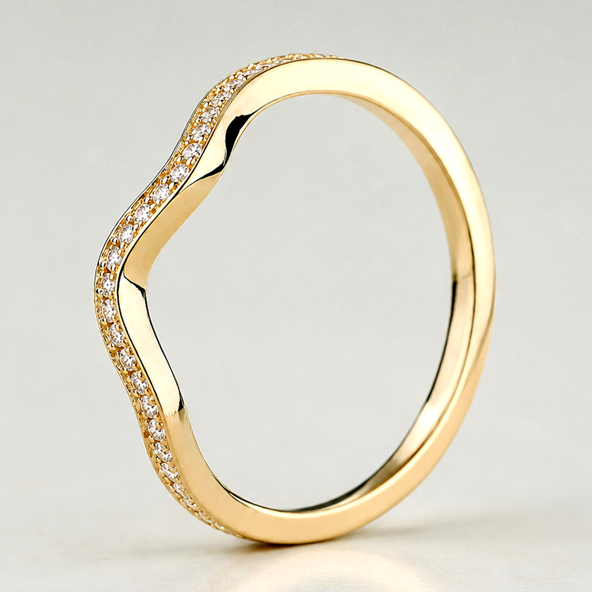 Modern Design Half Pave Wave Curved Women's Wedding Band With Round Cut Lab Grown Diamonds #MCWBL0023