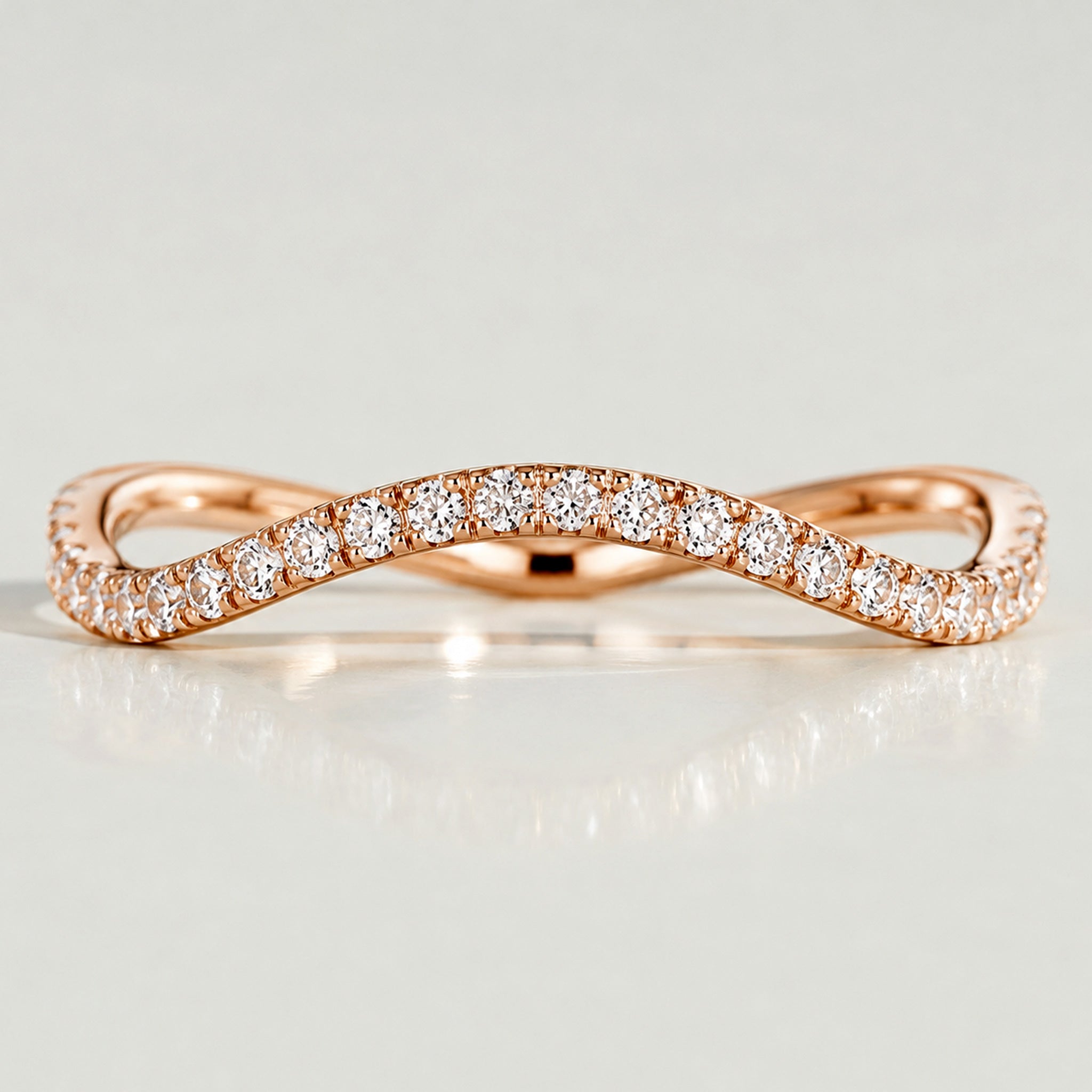Modern Design Half Pave Wave Curved Women's Wedding Band With Round Cut Lab Grown Diamonds #MCWBL0032
