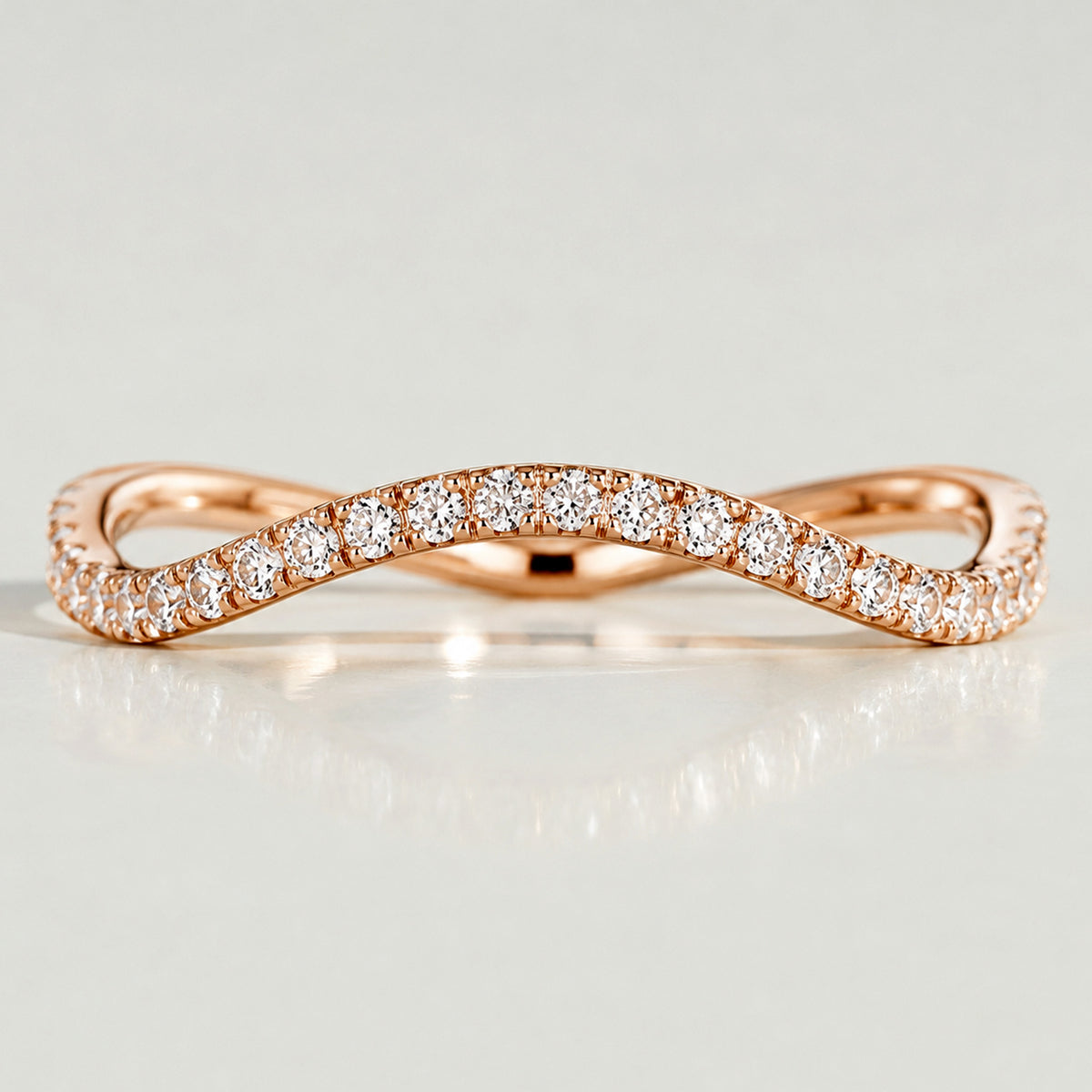 Modern Design Half Pave Wave Curved Women's Wedding Band With Round Cut Lab Grown Diamonds #MCWBL0032