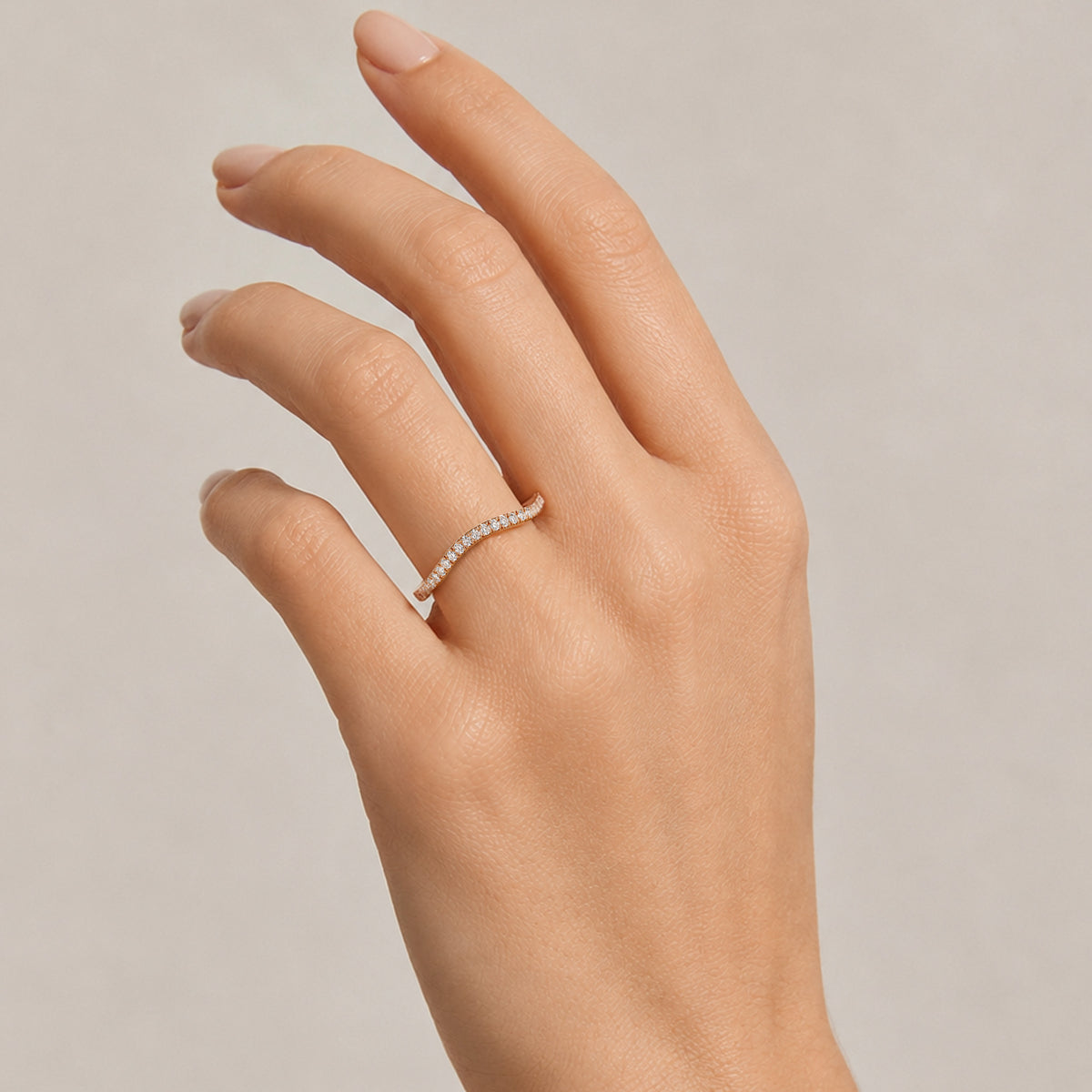 Modern Design Half Pave Wave Curved Women's Wedding Band With Round Cut Lab Grown Diamonds #MCWBL0032