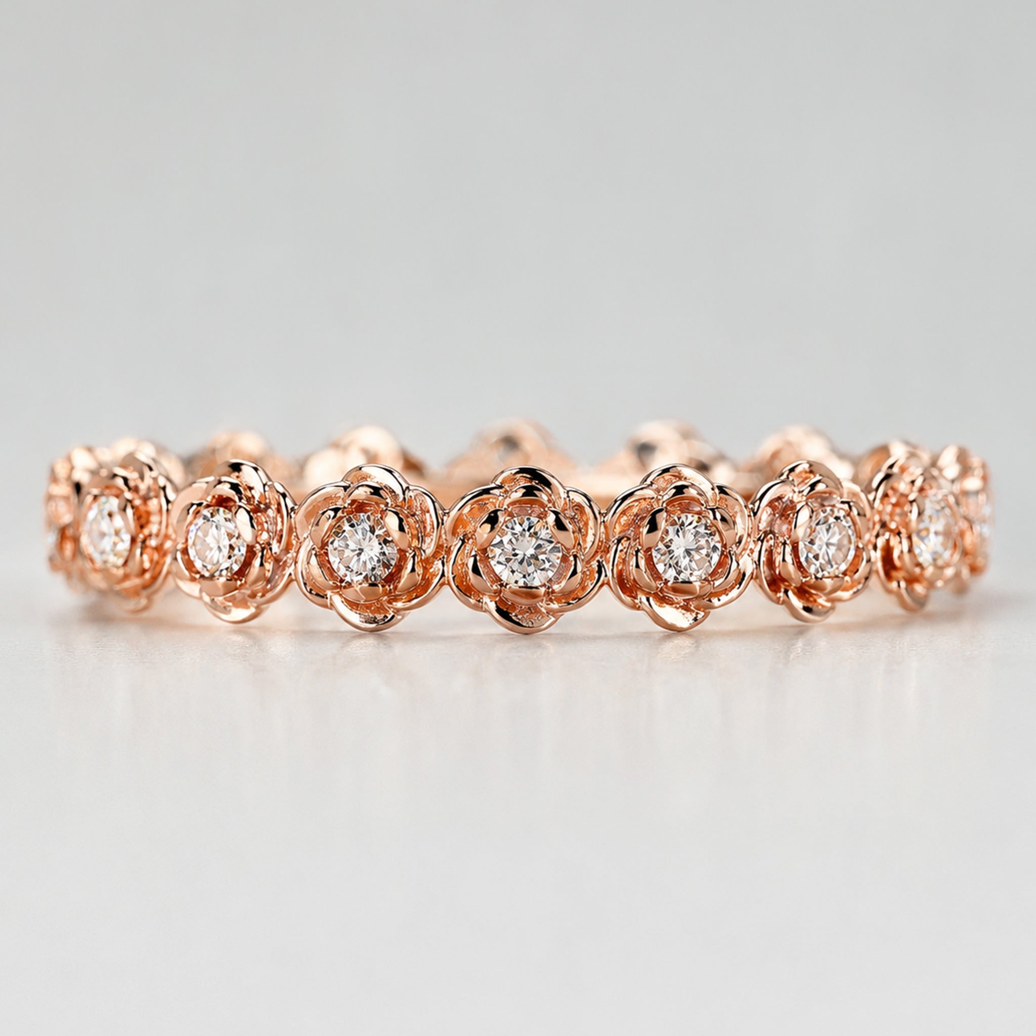 Elegant Rose Design Round Cut Lab Grown Diamond Eternity Women's Wedding Band #MCWBL0069