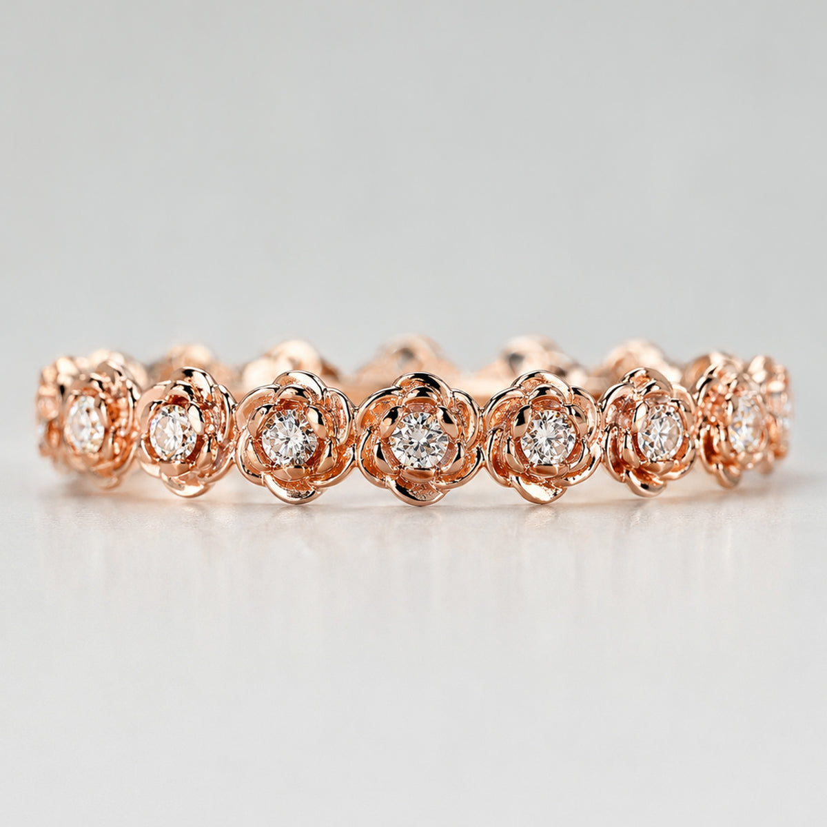 Elegant Rose Design Round Cut Lab Grown Diamond Eternity Women's Wedding Band #MCWBL0069