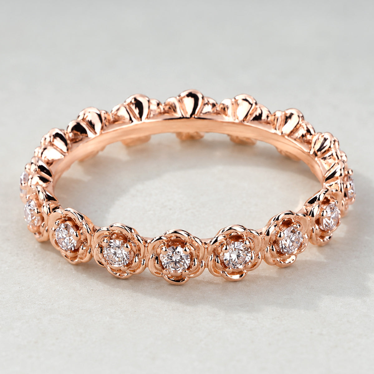 Elegant Rose Design Round Cut Lab Grown Diamond Eternity Women's Wedding Band #MCWBL0069