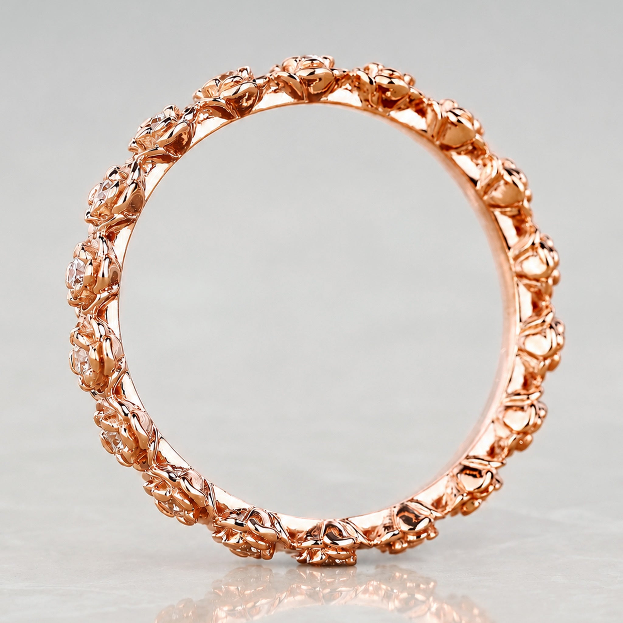 Elegant Rose Design Round Cut Lab Grown Diamond Eternity Women's Wedding Band #MCWBL0069