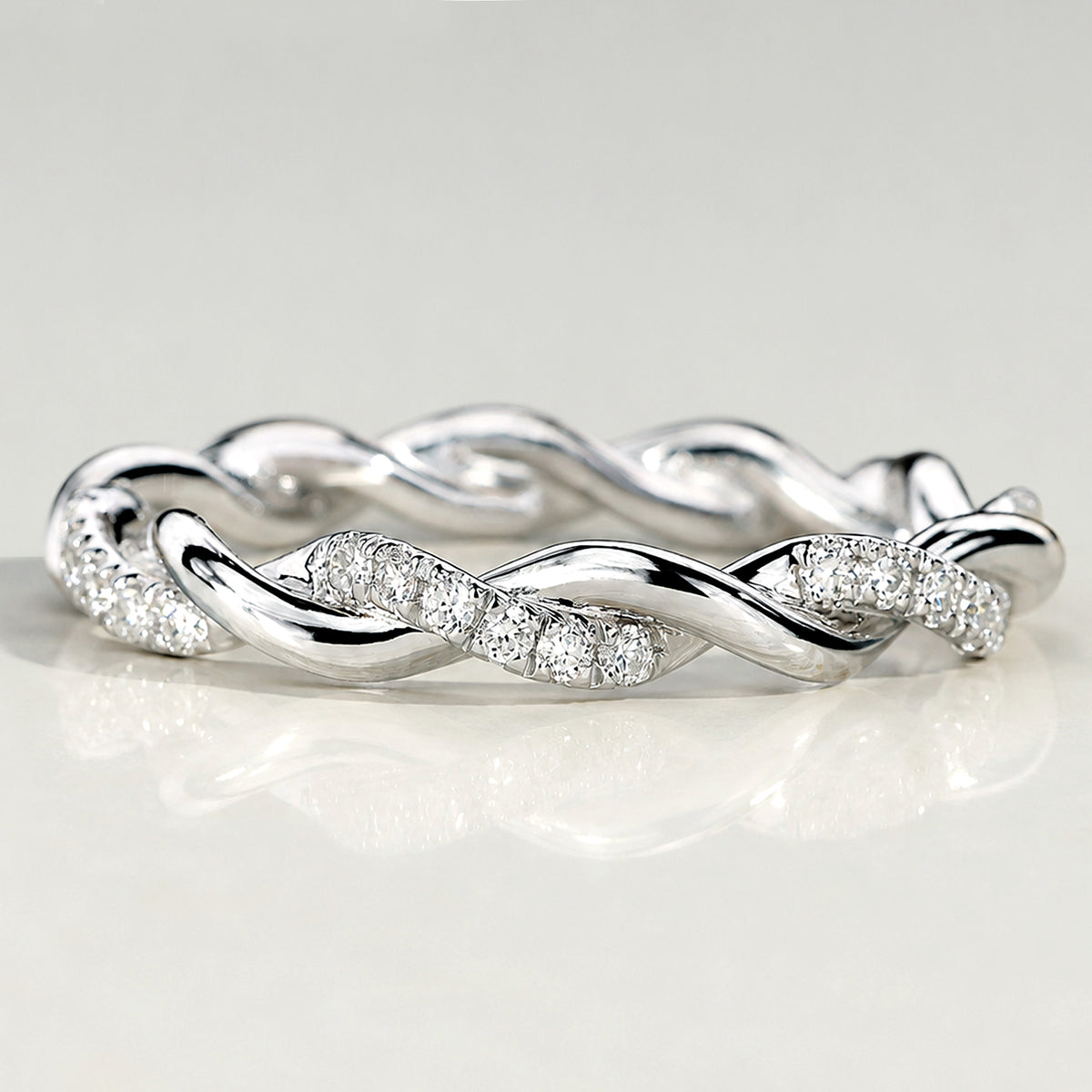 Modern Design Half Pave Twisted Women's Wedding Band With Round Cut Lab Grown Diamonds #MCWBL0072