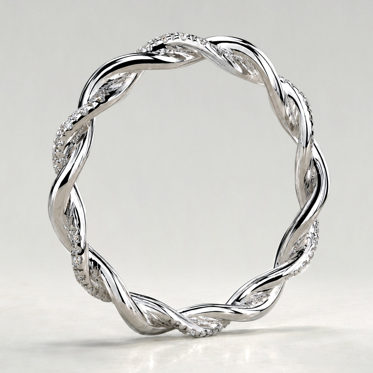 Modern Design Half Pave Twisted Women's Wedding Band With Round Cut Lab Grown Diamonds #MCWBL0072