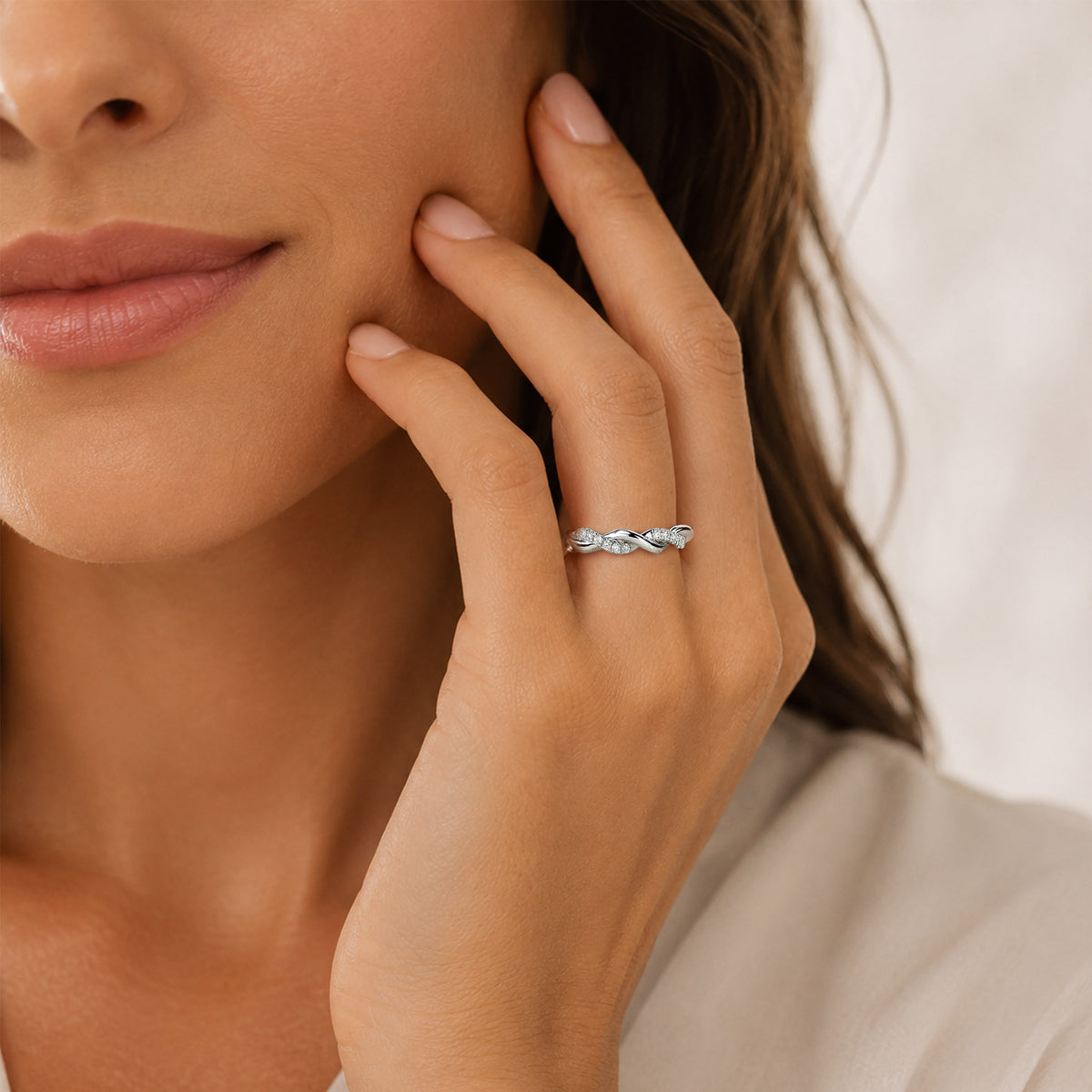 Modern Design Half Pave Twisted Women's Wedding Band With Round Cut Lab Grown Diamonds #MCWBL0072