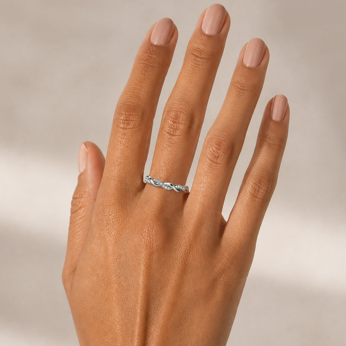 Modern Design Half Pave Twisted Women's Wedding Band With Round Cut Lab Grown Diamonds #MCWBL0072
