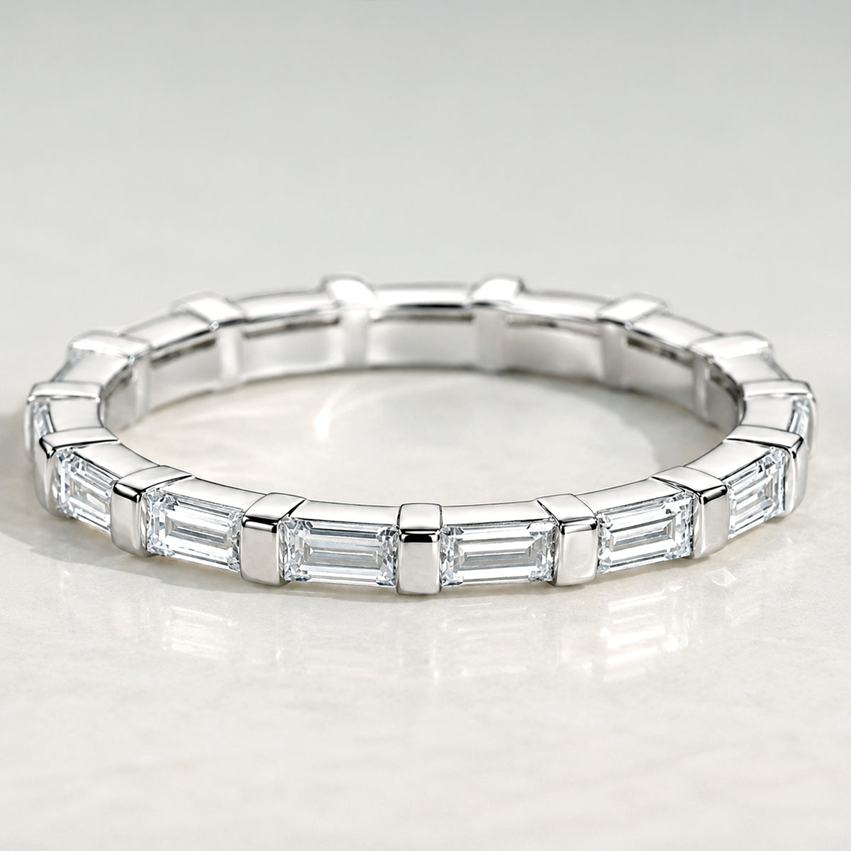 Minimalist Design Emerald Cut Lab Grown Diamond Eternity Women's Wedding Band #MCWBL0073