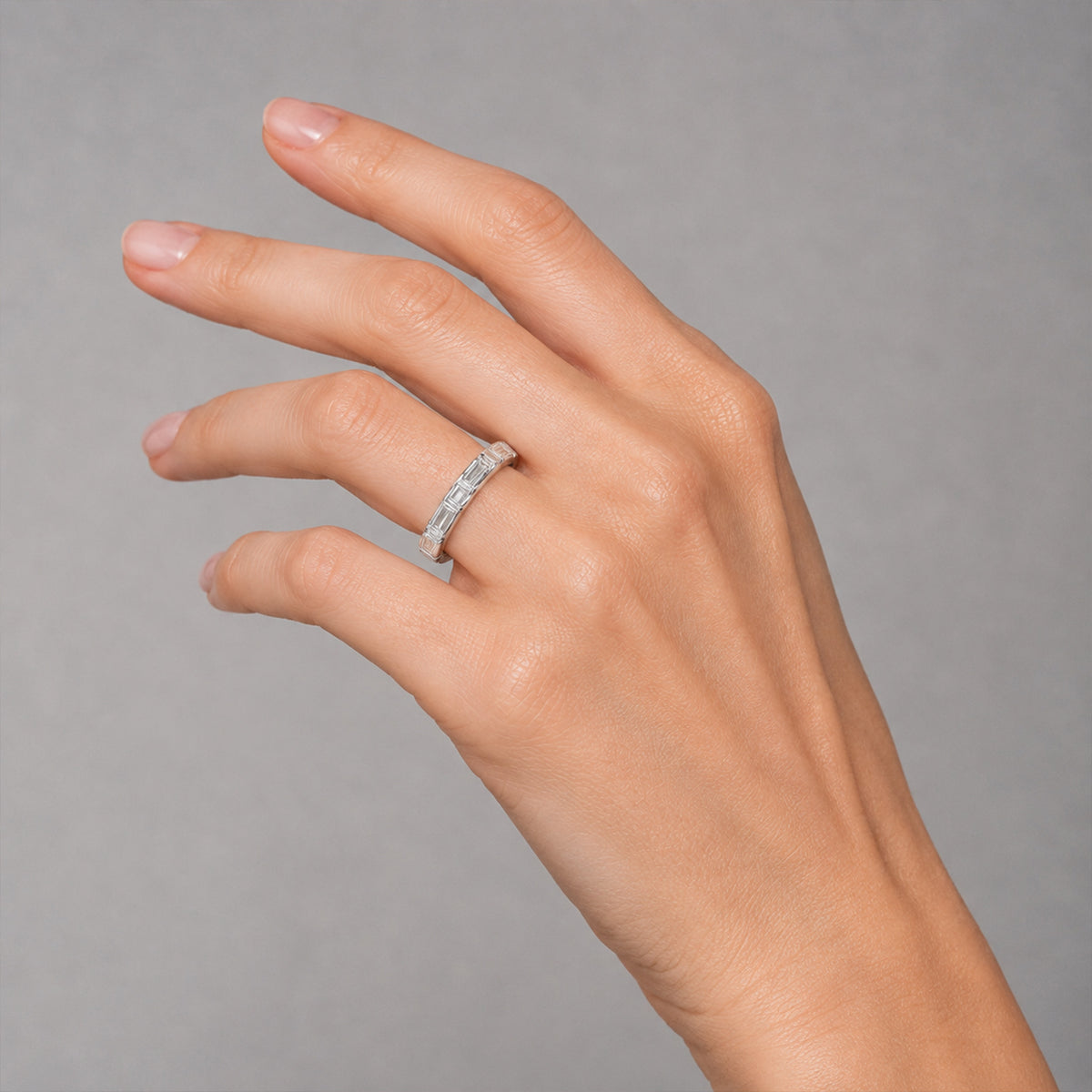 Minimalist Design Emerald Cut Lab Grown Diamond Eternity Women's Wedding Band #MCWBL0073