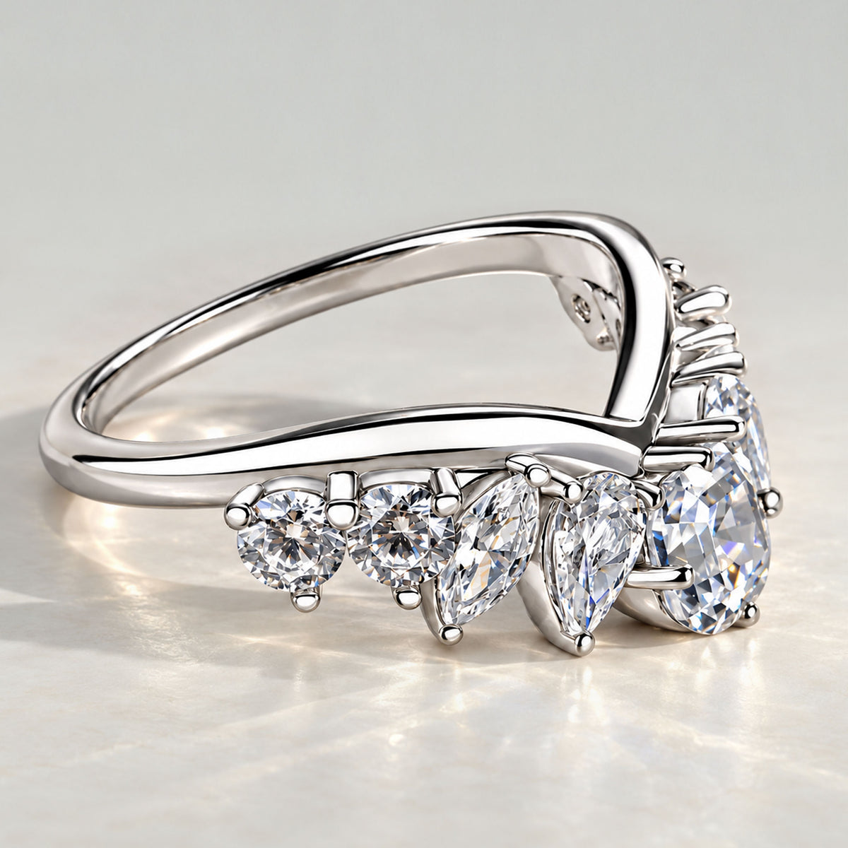 Tiara Design Asscher Cut Lab Grown Diamond V Shaped Women Wedding Band #MCWBL0075