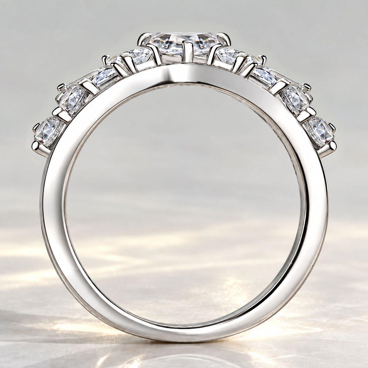 Tiara Design Asscher Cut Lab Grown Diamond V Shaped Women Wedding Band #MCWBL0075