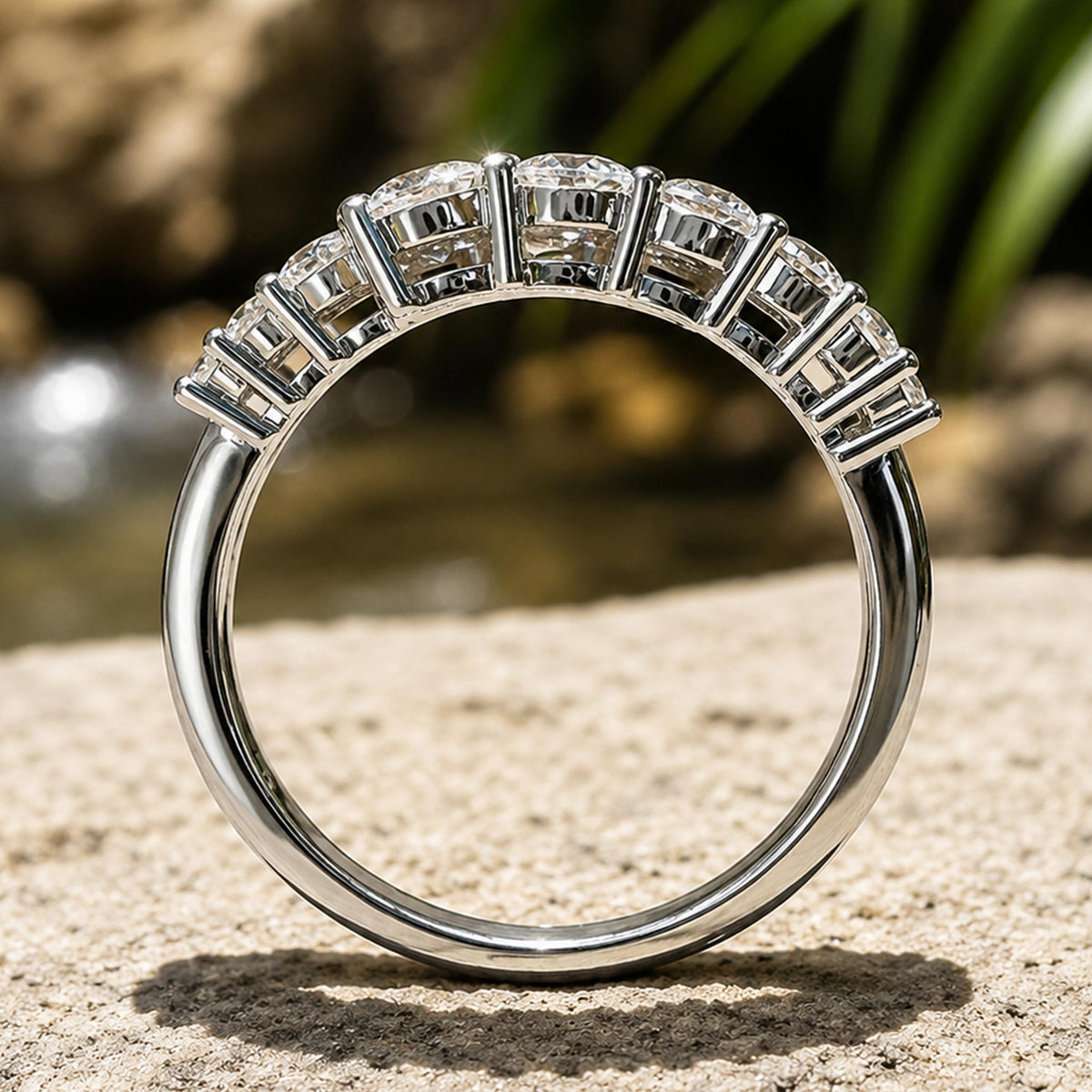 Modern Design Moissanite Trellis Basket Split Shank Women Wedding Band With Round Cut Accent Stones #MCWBM0006