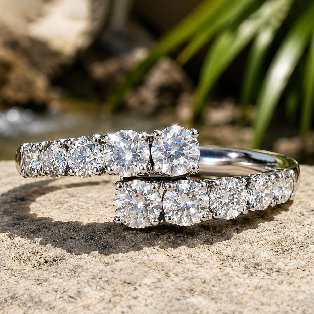 Modern Design Moissanite Trellis Basket Split Shank Women Wedding Band With Round Cut Accent Stones #MCWBM0006