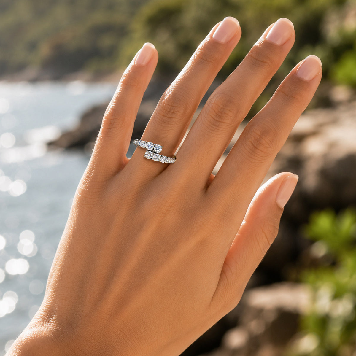 Modern Design Moissanite Trellis Basket Split Shank Women Wedding Band With Round Cut Accent Stones #MCWBM0006