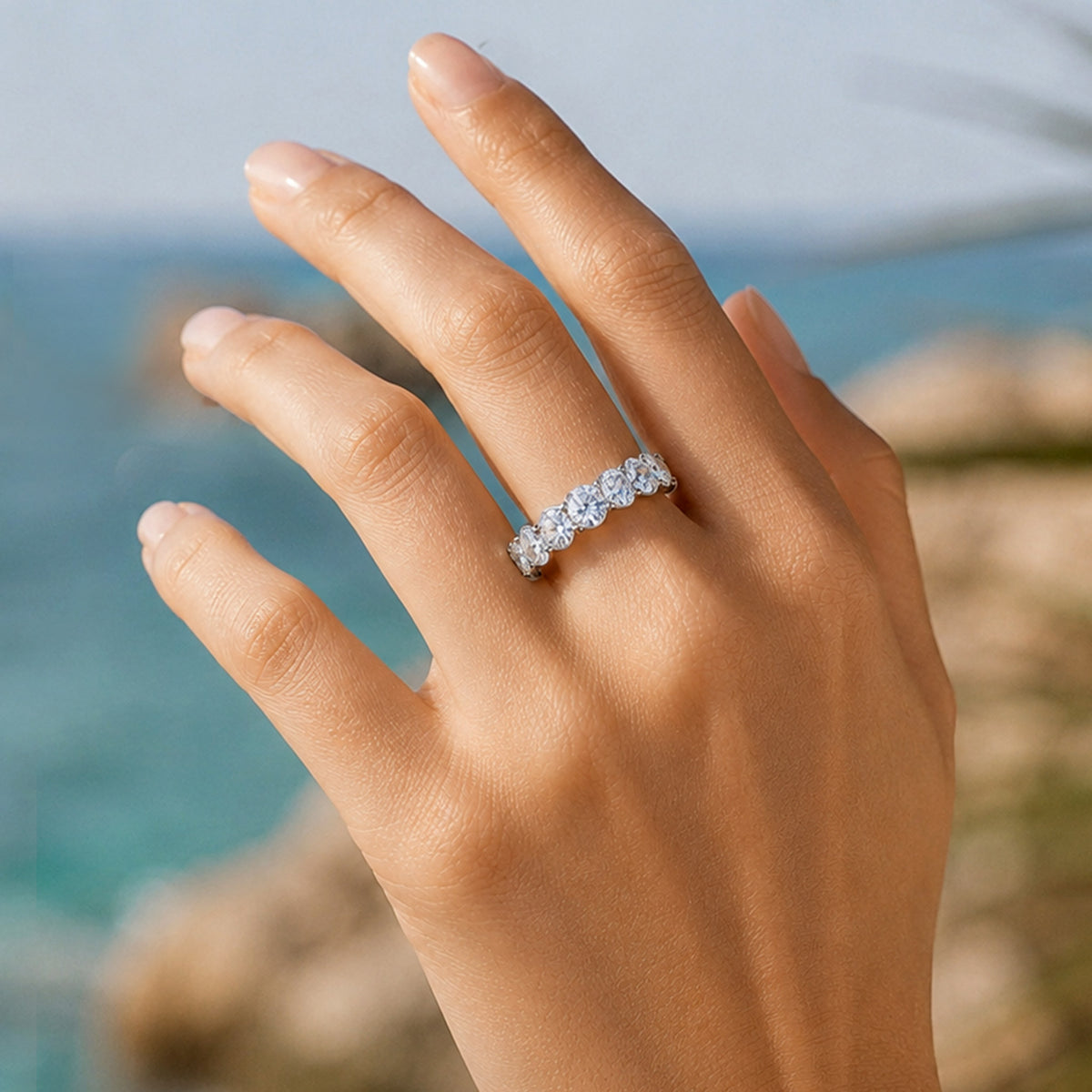 Modern Minimalist Design Round Cut Moissanite Open Shank Women Wedding Band #MCWBM0008
